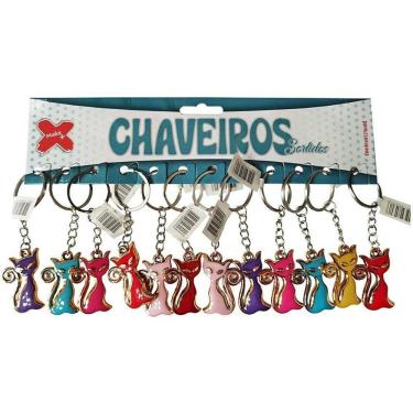 Imagem de Chaveiro Make+ Gatinho Plástico 4cm com Anel Metálico Blister 12 Peças Unissex