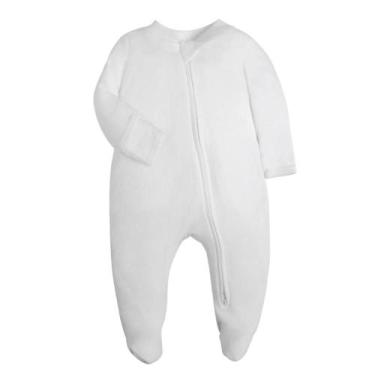 Imagem de Pijamas De Algodão Branco Unissex Para Bebês Recém-Nascidos Com Zíper 