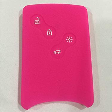 Imagem de YJADHU Capa de borracha de silicone para chave de carro Chave remota de 4 botões, adequada para Renault Clio Logan Megane 2 3 Koleos Scenic, rosa