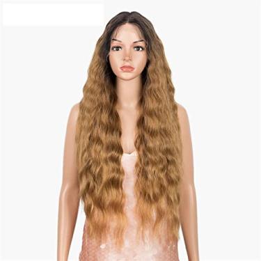 Imagem de Perucas femininas de renda sintética, peruca longa ondulada loira ombré alta temperatura, perucas sintéticas para mulheres negras, perucas de cabelo humano (cor: SOP43026, tipo de peruca entrelaçada: perucas com laço parcial)