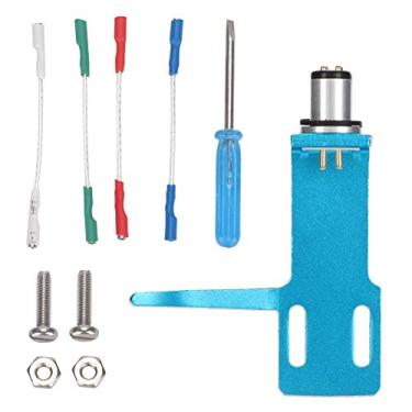 Imagem de Mugast Kit Phono Headshell, 6,4 cm Cartucho de Liga de Alumínio Placa Giratória Phonograph Player Record Headshell, Inclui 4 Peças de Cabos e 2 Peças de Parafusos (Azul)