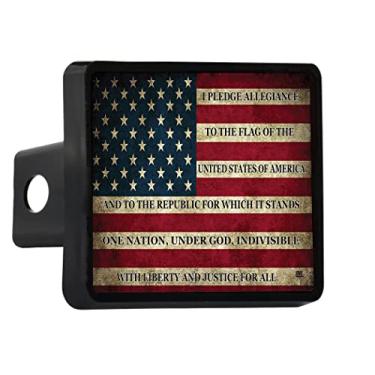 Imagem de Rogue River Tactical EUA Bandeira Americana Trailer Hitch Cover Plug US Patriotic Vintage Juramento de Lealdade