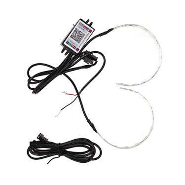 Imagem de Aramox Faróis de anel de halo de carro, 2 peças, luzes de carro RGB multicoloridas guia de luz LED olhos de diabo coloridos Bluetooth APP controle carro halo anel faróis