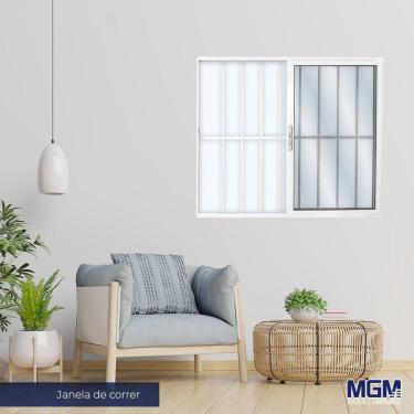 Imagem de Janela de Aluminio 2 folhas Com Grade vidro liso 100x120 MGM Branco