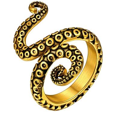 Imagem de ChainsHouse Anel punk polvo antigo para homens e mulheres, aço inoxidável 316L/ouro 18k/metal preto, tamanho 7-14, com caixa de presente, Metal