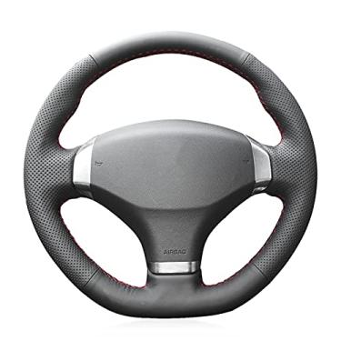 Imagem de DYBANP Capa de volante, para Peugeot 408 2013, capa de volante de couro preta costurada à mão DIY