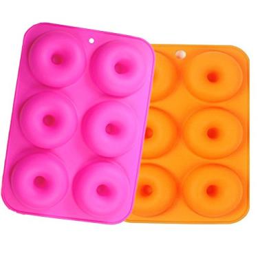 Imagem de Conjunto de 2 moldes de rosquinha de silicone para 6 cavidades, bandeja de assadeira antiaderente de tamanho completo para bolos, bolos, bolos, muffins, resistente ao calor.