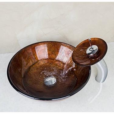 Imagem de Conjunto de torneira de lavatório de vidro para pia de banheiro GOWE Ross com tinta à mão + torneira cromada de cascata para pia de banheiro