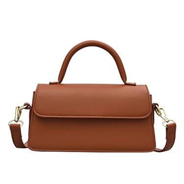 Imagem de Bolsa de ombro feminina com alça superior da moda, bolsa transversal de couro, bolsa de ombro casual, Marrom