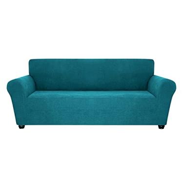 Imagem de Kiboule Capa de sofá elástica spandex antiderrapante capa de sofá macia 3 lugares lavável para sala de estar crianças animais de estimação (lago azul)
