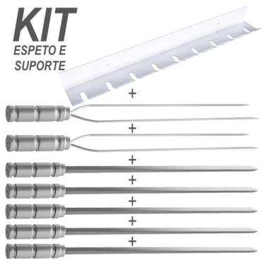 Imagem de Kit Suporte Inox Mais Espetos 60cm  Churrasco Carne - Df88