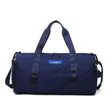 Imagem de Bestgift Bolsa de ginástica esportiva unissex bolsa de ioga bolsa de treinamento cilíndrico bolsa de viagem portátil de curta distância, Azul marinho