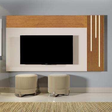 Imagem de Painel para TV até 75&quot; com Detalhe Ripado e LED Cascata Valencia Naturalle/Off White