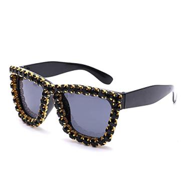 Imagem de Óculos de Sol de Diamante Feito à Mão Caixa Versátil Uma Peça Óculos de Sol Armação Grande Arroz Diamante Óculos de Sol Feminino, preto, tamanho único