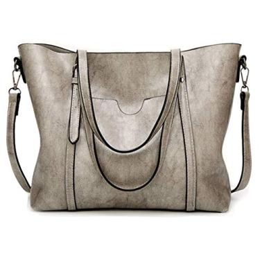 Imagem de Bolsa feminina de couro macio bolsa transversal de grande capacidade, Cinza claro