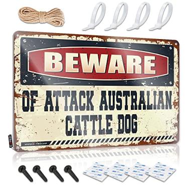 Imagem de Sinais de estanho vintage engraçados cuidado com o ataque gado australiano cachorro sinal de lata homem decoração da caverna placas de escritório engraçadas (tamanho: 20x30cm)