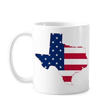 Imagem de Texas USA Mapa Estrelas Listras Forma Bandeira Caneca Cerâmica Café Porcelana Utensílios de Mesa