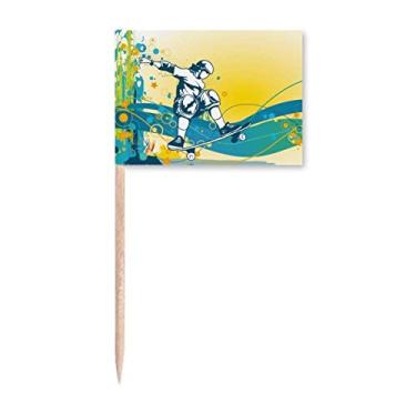 Imagem de Skate esportivo, ilustração colorida, palito, bandeiras, marcador, decoração de festa