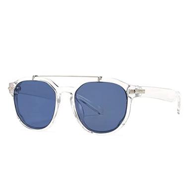 Imagem de Óculos de sol redondos de feixe duplo vintage para mulheres moda preto branco gradiente óculos de sol masculinos garra condução óculos gafas, cinza claro, tamanho único