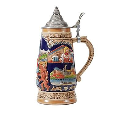 Imagem de HAUCOZE Caneca de cerveja Caneca alemã de Munique Bávara Beber Tanque Viking com tampa Petwer para homens pai marido 1,0 litro