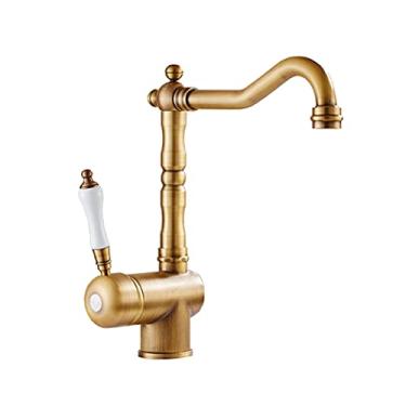 Imagem de LIDON Torneira de cozinha retrô, torneira giratória de 360 graus para pia de banheiro, torneira de pia de latão vintage cozinha, torneira de pia de banheiro vintage furo único