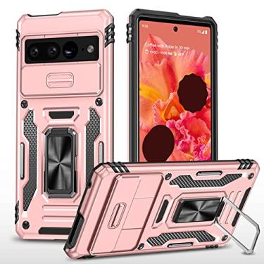 Imagem de YINGDAFENG Capa para Google Pixel 7 Pro, capa de celular resistente de grau militar com suporte de anel magnético, capa híbrida de policarbonato rígido à prova de choque, rosa