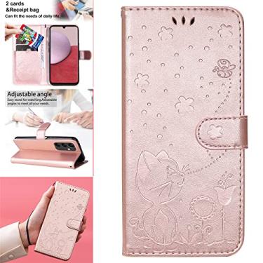 Imagem de Capas de telefone em relevo gato abelha para Samsung Galaxy A14 5G Capa de couro com compartimentos para cartão de visita de luxo capa à prova de choque Samsung A14 5G Shell de telefone (ouro rosa, Samsung A14 5G)