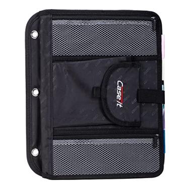Imagem de Case It Fichário com 5 abas, 5 cores, 6 arquivos expansíveis, serve para qualquer fichário padrão de 3 anéis, bolsos adicionais de malha com zíper para armazenamento de canetas, ACC-21, preto