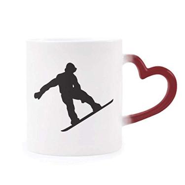 Imagem de Jumping Skateboarding Sport Black Outline Caneca sensível ao calor Caneca vermelha que muda de cor