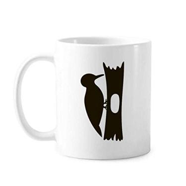 Imagem de Caneca preta Woodpecer Animal Portrayal Caneca Cerâmica Café Porcelana Talheres