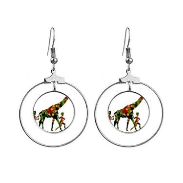 Imagem de Brincos femininos africanos aborígenes negras girafa pendentes argola joia círculo gota