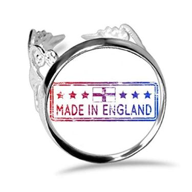 Imagem de DIYthinker Anel de noivado feito no Reino Unido e Inglaterra com padrão de bandeira de marco ajustável
