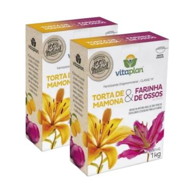 Imagem de Kit 2 Adubo Fertilizante Torta de Mamona + Farinha de Osso 1kg - Vitaplan