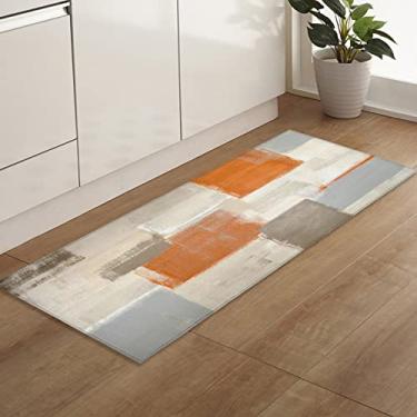 Imagem de Tapetes de cozinha para piso, abstrato laranja e cinza, tapete de pontos de borracha, antiderrapante, tapetes absorventes para corredor de entrada, cozinha, lavanderia 1 peça 49 x 153 cm