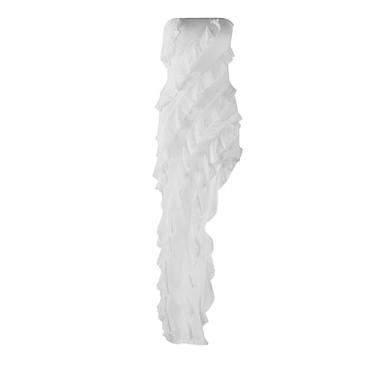 Imagem de Vestido feminino embrulhado sem mangas com fenda alta no quadril vestido de cor sólida moda vestido longo solto vestido de linho, Branco, M