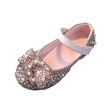 Imagem de CsgrFagr Sapatos de vestir para meninas de couro, sapatos de princesa, sapatos de dança, sapatos casuais de flores, pérolas, rosa, 1 Big Kid
