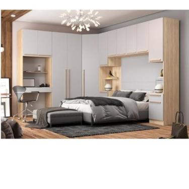 Imagem de Quarto Modulado 2 Guarda Roupas 2 Mesas de Cabeceira 2 Módulos San Diego Aveiro Oak/cinza Urbano