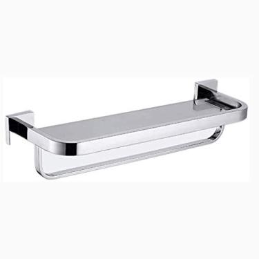 Imagem de Prateleira de vidro para armazenamento de banheiro suporte de parede com barra de toalha, acessórios de chuveiro de aço inoxidável, vidro
