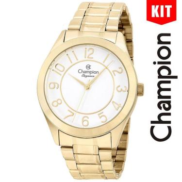 Imagem de Relógio CHAMPION KIT feminino analógico dourado branco CN25127G