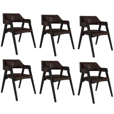 Imagem de Kit 6 Cadeiras Sala de Jantar e Jogos Carteados Madeira Maciça Poker PU Marrom/Preto G42 - Gran Belo