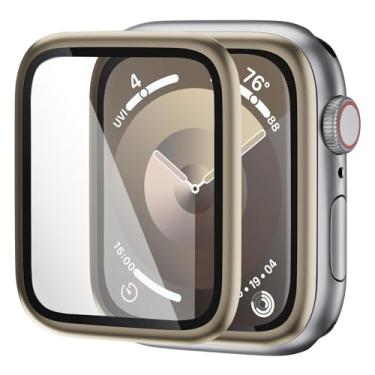 Imagem de Lasllaves [Pacote com 2 películas protetoras de tela para Apple Watch de 45 mm, moldura de liga de alumínio integrada, vidro temperado 9H, à prova d'água, com ferramenta de instalação para iWatch