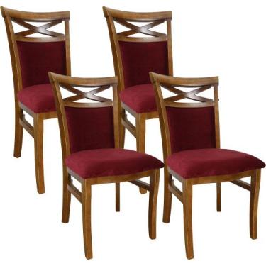 Imagem de Kit 4 Cadeiras De Jantar Eduarda Verniz Imbuia E Veludo Vermelho Bordô