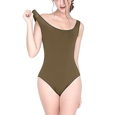 Imagem de Maiô feminino monoquíni plus size, maiô inteiro com controle de barriga, cintura alta, biquíni de praia quente, Marrom, P