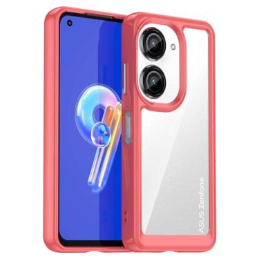 Imagem de Capa para ASUS ZenFone 9, botão de pressão flexível, capa transparente, anti-impressões digitais. Proteção total de 360° - vermelho