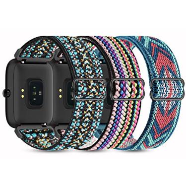 Imagem de Huadea Pacote com 3 pulseiras de nylon elásticas compatíveis com relógio inteligente SKG para mulheres e homens, pulseiras de substituição de alça elástica macia de liberação rápida para relógio inteligente SKG-V7