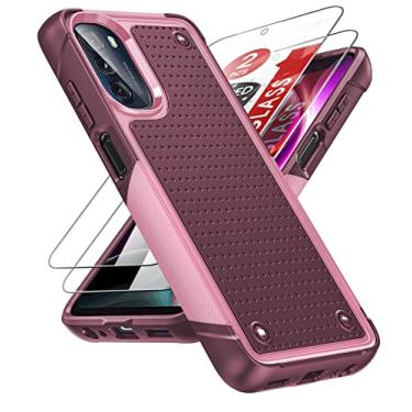 Imagem de LeYi Capa para Moto G 5G 2022, capa para Moto G 5G com [2 peças] películas protetoras de tela, traseira de policarbonato rígido de camada dupla e capa de telefone macia resistente à absorção de choque para Motorola G 5G 2022, rosa vermelho