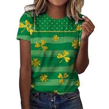 Imagem de Camiseta feminina PKDong Happy St. Patricks Day de manga curta gola redonda camiseta com estampa divertida Irish Lucky Shamrock, Z08 Amarelo, XXG