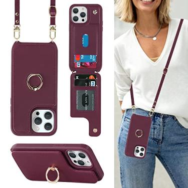 Imagem de Lipvina Capa para iPhone 13 com Alça, Suporte de Cartão, Suporte Giratório de 360°, Proteção à Prova de Choque, Fácil Acesso, Vinho Tinto