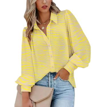 Imagem de Zeagoo Camisas femininas com botão estampado lanterna manga longa blusa moda casual tops 2024, Rowena amarelo B2, GG