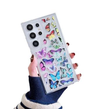 Imagem de SUYACS Capa com estampa de borboleta fofa para Samsung Galaxy S24 Ultra 6,8 polegadas design estético estampa animal capa transparente para mulheres amortecedor protetor à prova de choque de silicone